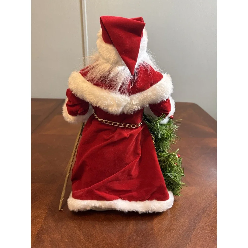 Vintage Christmas Santa Claus Tree Topper‎ Standing Velvet Robe Long Beard 15